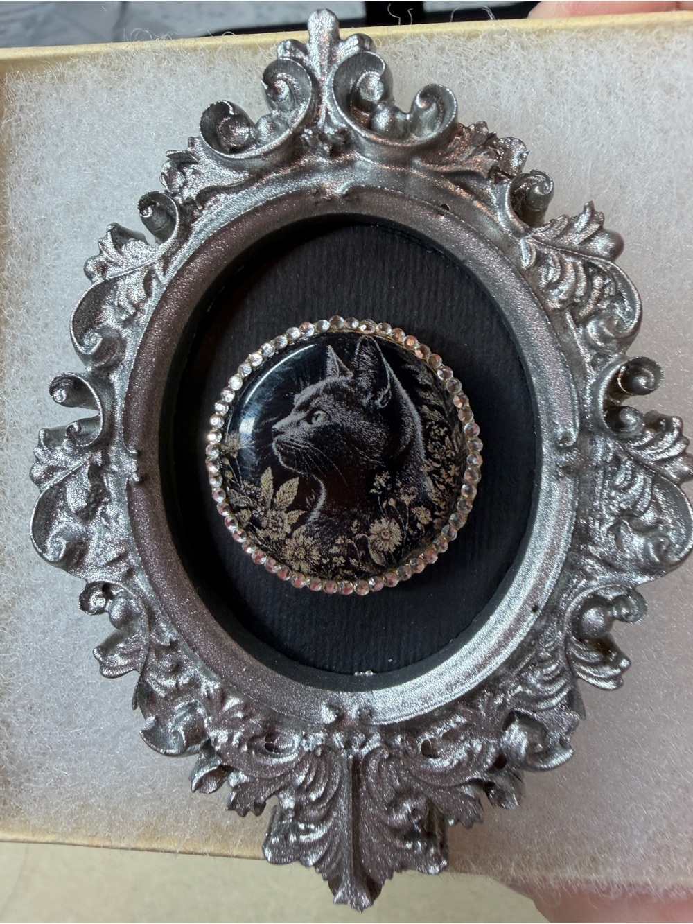 Tiny Gothic Black Cat Framed Art Crystal Halo Miniature Decor - Picture 2 of 6